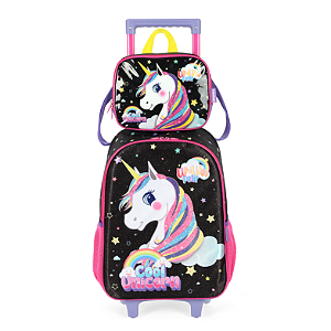Kit Mochila Rodinhas e Lancheira Luxcel Unicórnio Violeta