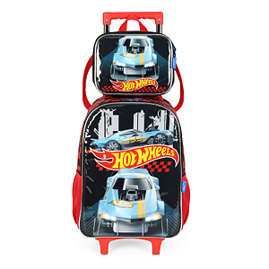 Kit Mochila de Rodinhas e Lancheira Luxcel Hot Wheels Preto