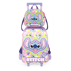 Kit Mochila de Rodinhas Lancheira Luxcel Stitch Verde