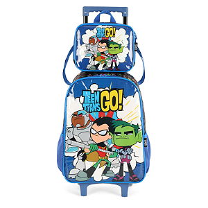 Kit Mochila Rodinhas Lancheira Luxcel Teen Titans Go Azul