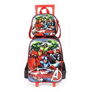 Kit Mochila Rodinhas Lancheira Luxcel Avengers K1 Preto