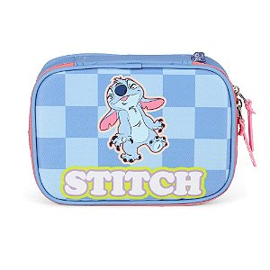 Estojo Box 100 Pens Luxcel Stitch Quadriculado Azul