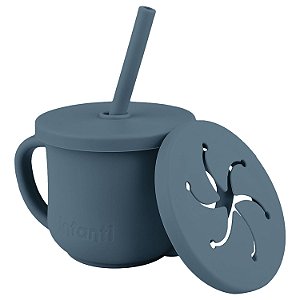 Copo Com Canudo Infanti Silicone Snack Piccolo Azul