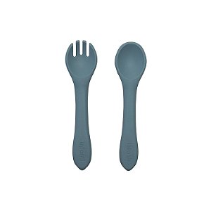 Kit Garfo e Colher Infanti Silicone Azul