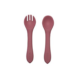 Kit Garfo e Colher Infanti Silicone Rosa