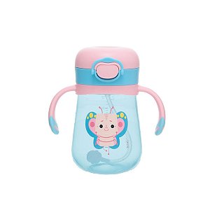 Copo Com Alça Canudo Kouii Filhotiis Borboleta Rosa