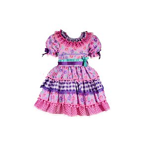 Vestido Junino Bambolê Floral Lilás Com Roxo