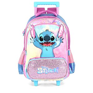Mochila de Rodinhas Luxcel Com Alça Stitch Glitter Roxo
