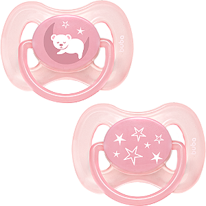 Kit 2 Chupetas Buba Comfort Tam 1 Noturna Ursinhos Rosa