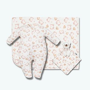 Kit Macacão Cueiro e Naninha Hug Presenteável Amor de Urso