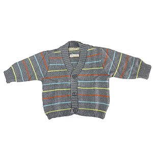 Casaco de Tricô de Bebê Listrado Cores Tricô Kids Cinza