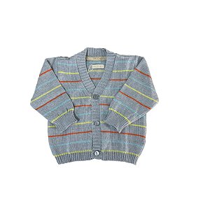 Casaco de Tricô de Bebê Listrado Cores Tricô Kids Azul Claro