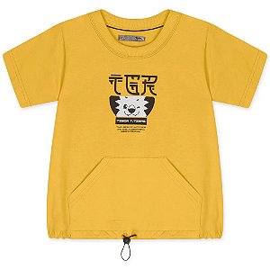Camiseta Manga Curta Tigor T Tigre Bolso Canguru Amarelo