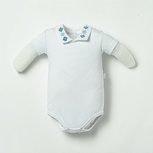 Body Curto Hug Com Gola Bordada de Losango Branco