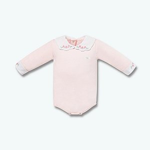 Body Longo Hug Com Gola Bordada Flores Rosa Magia