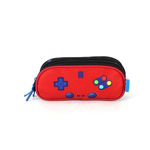 Estojo Escolar Triplo Luxcel Up4You Game Preto e Vermelho