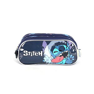 Estojo Escolar Triplo Luxcel Stitch Crazy Azul Marinho