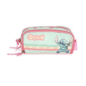 Estojo Escolar Triplo Luxcel Stitch Corações Verde