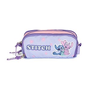 Estojo Escolar Triplo Luxcel Stitch Flores Roxo