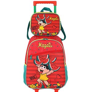 Kit Mochila Rodinha Lancheira Luxcel Turma Da Mônica Vermelho