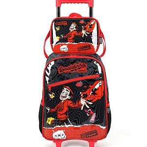 Kit Mochila Rodinha Lancheira Luxcel Enaldinho TMJ Preto