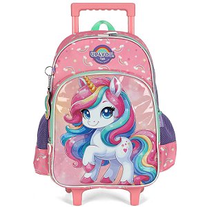 Mochila de Rodinhas Luxcel Up4You Unicórnio Rosa Lilás