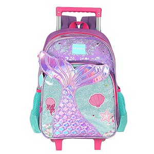 Mochila de Rodinhas Luxcel Com Alça Up4You Sereia Fundo Roxo