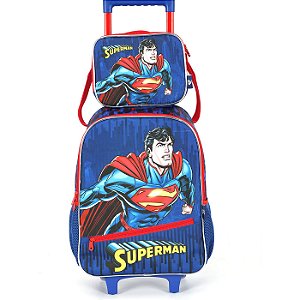 Kit Mochila Lancheira Luxcel SuperMan Azul Forte