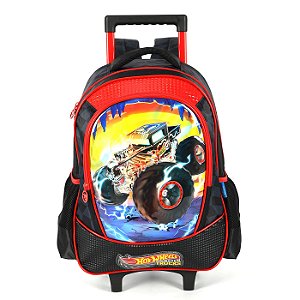 Mochila de Rodinhas Luxcel Com Alça HotWheels Trucks Preto