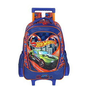 Mochila de Rodinhas Luxcel Com Alça HotWheels Logo Azul