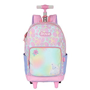 Mochila de Rodinhas Com Alça Luxcel Stitch Flores Rosa
