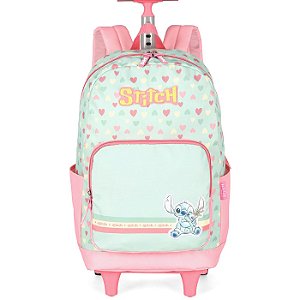 Mochila de Rodinhas Com Alça Luxcel Stitch Corações Verde