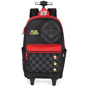 Mochila de Rodinhas Com Alça Luxcel Mario Bros Patch Vermelho