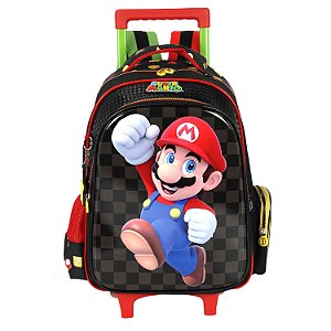 Mochila de Rodinhas Luxcel Com Alça Mario Bros Preto