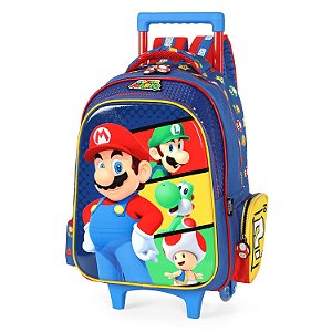 Mochila de Rodinhas Luxcel Com Alça Mario Bros Azul