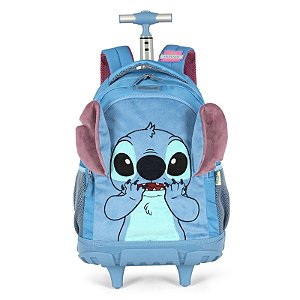 Mochila de Rodinhas Com Alça Luxcel Stitch Pelúcia Azul