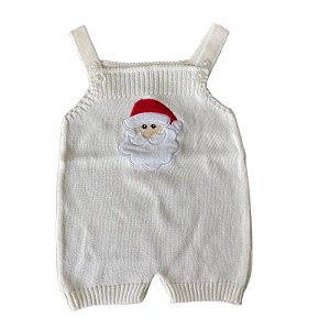 Jardineira Romper Natal Papai Noel Off White
