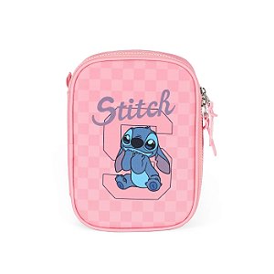 Estojo Box 100 Pens Luxcel Stitch Quadriculado Rosa