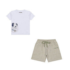 Conjunto Tigor T Tigre Camiseta e Bermuda Branco e Mescla