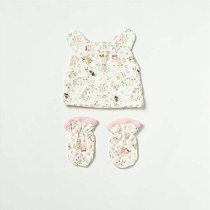Kit Hug Touca E Luva Gatinhos Rosa Iogurte