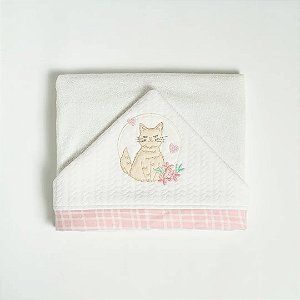 Toalha de Banho Hug Com Capuz Gatinhos Rosa Iogurte