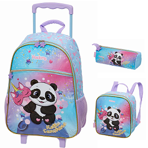 Kit Mochila Lancheira e Estojo Pacific PackMe Panda Fantasy