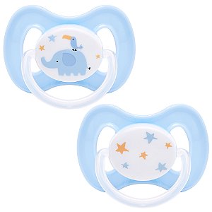 Kit 2 Chupetas Buba Comfort Tam 1 Noturna Elefante Azul