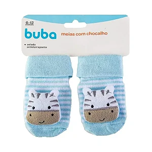 Meia 3D Buba Antiderrapantes Com Chocalho Zebrinha Azul