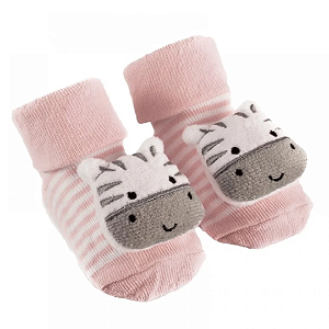 Meia 3D Buba Antiderrapantes Com Chocalho Zebrinha Rosa