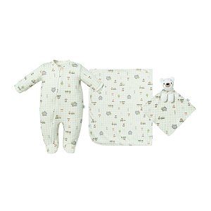 Kit Macacão Cueiro Naninha Hug Presenteável Fazendinha Verde