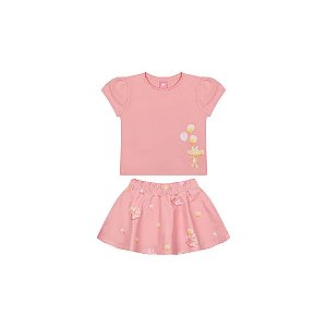 Conjunto Curto Lilica Ripilica Blusa Short Saia New Fun Rosa