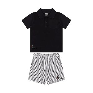 Conjunto Curto Tigor T Tigre Camiseta Polo e Bermuda Listras