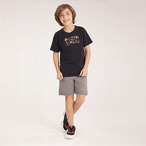 Conjunto Curto Tigor T Tigre Camiseta Bermuda Bordado Preto