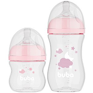 Kit 2 Mamadeiras Buba Easy Flow Nuvem 120-270ML Rosa